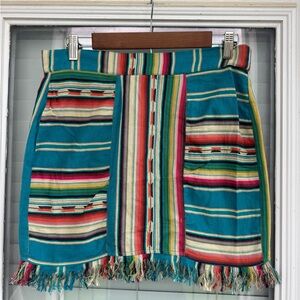 Lucky & Blessed Teal Southwestern Stripe Fringe Mini Skirt